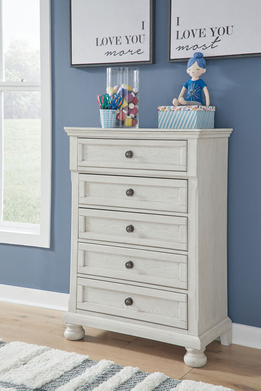 Robbinsdale - Five Drawer Chest - Youth - Antique White by Ashley – view 2