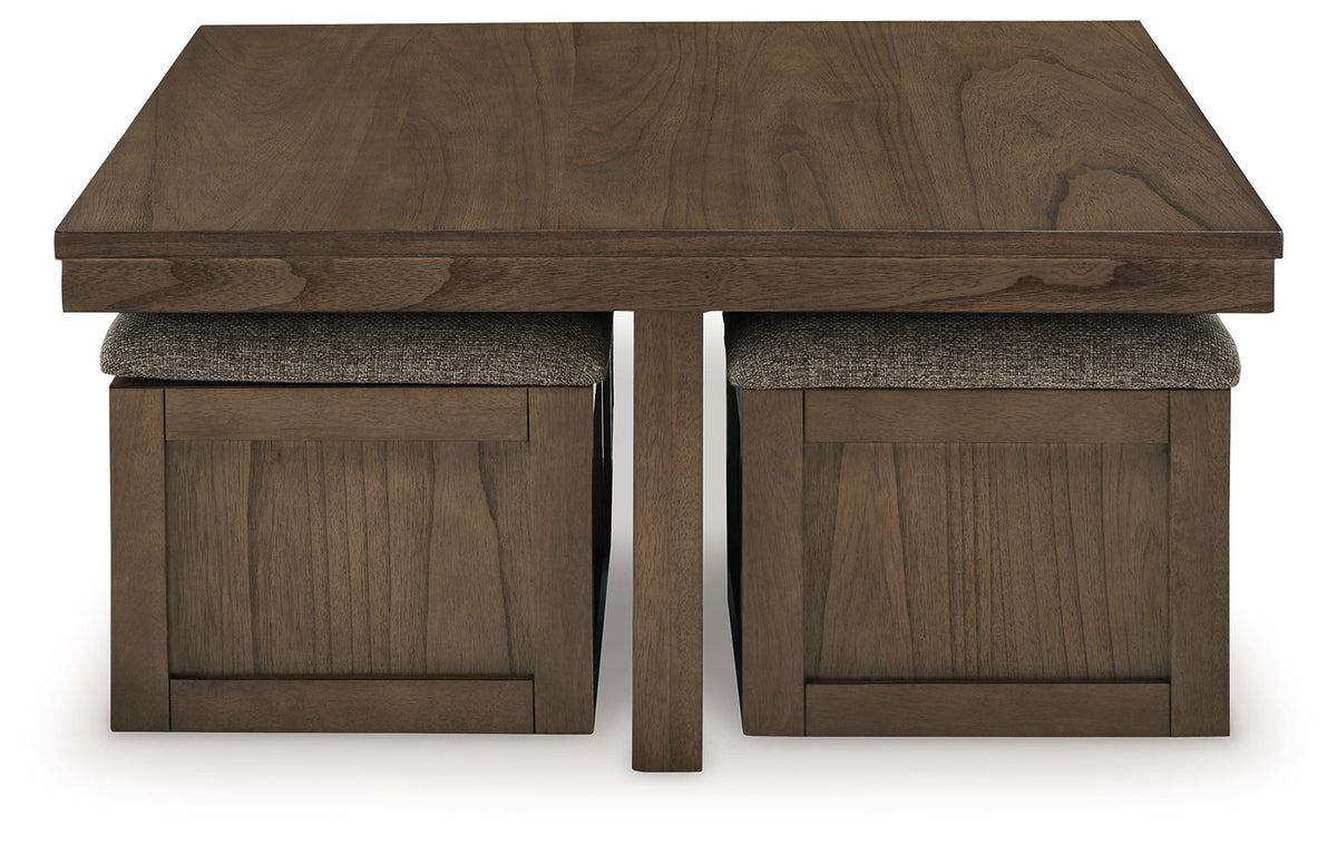 Boardernest - Cocktail Table With 4 Stools (Set of 5) - Brown by Ashley – view 2