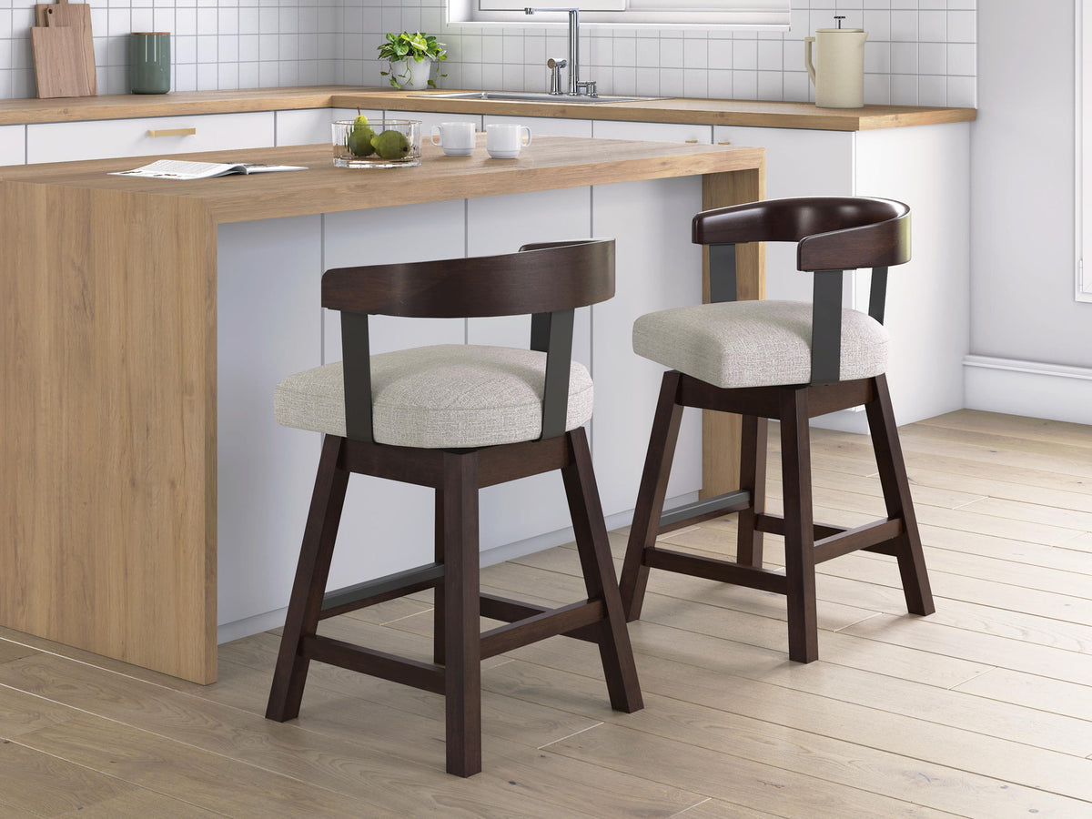Haddigan - Upholstered Swivel Barstool (Set of 2) - Dark Brown by Ashley – view 2