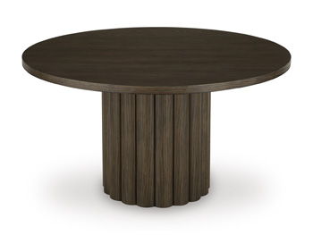 Radkin - Round Dining Room Table - Burnished Brown by Ashley – Dining Tables