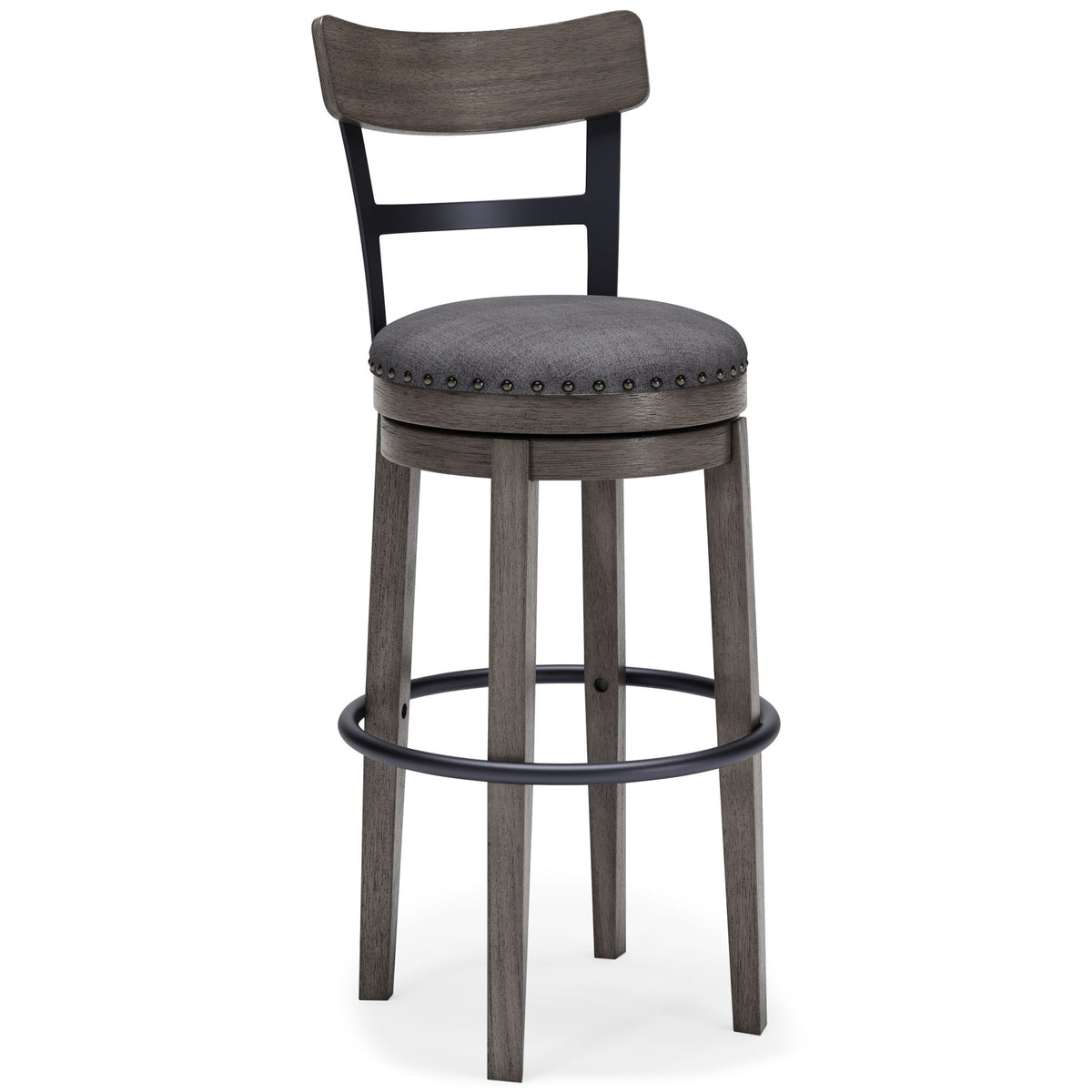 Caitbrook - Tall UPH Swivel Barstool - Gray by Ashley – Bar Height (28"-30")