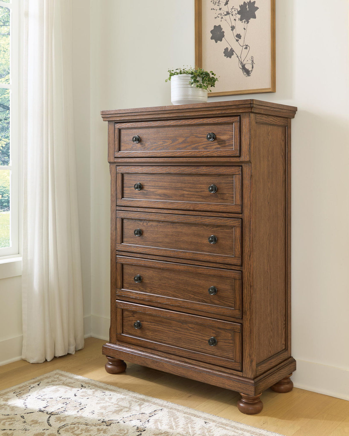 Zackaryn - Five Drawer Chest - Warm Brown by Ashley – view 2