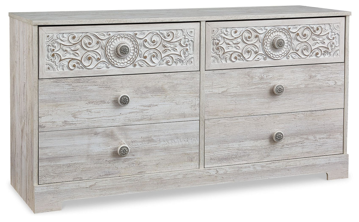 Paxberry - Six Drawer Dresser - Weatherworn - Whitewash by Ashley – Dressers