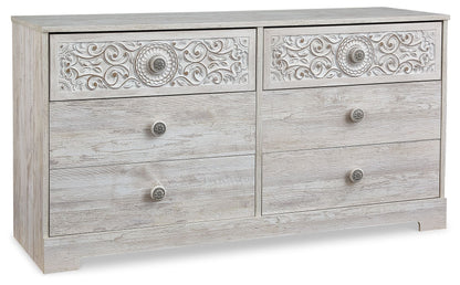 Paxberry - Six Drawer Dresser - Weatherworn - Whitewash by Ashley – Dressers