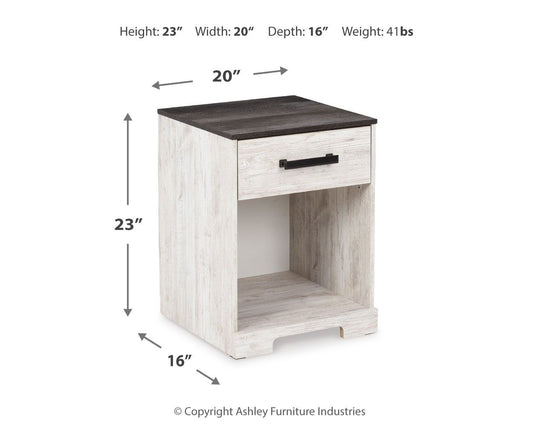 Shawburn - One Drawer Night Stand - Open Cubby - White / Black / Gray by Ashley – view 2