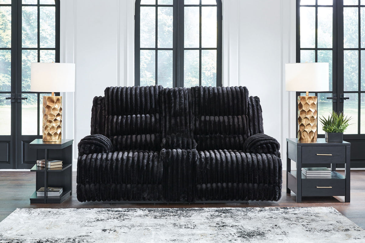 Rhine Falls - Double Reclining Power Loveseat With Console - Onyx by Ashley – view 2