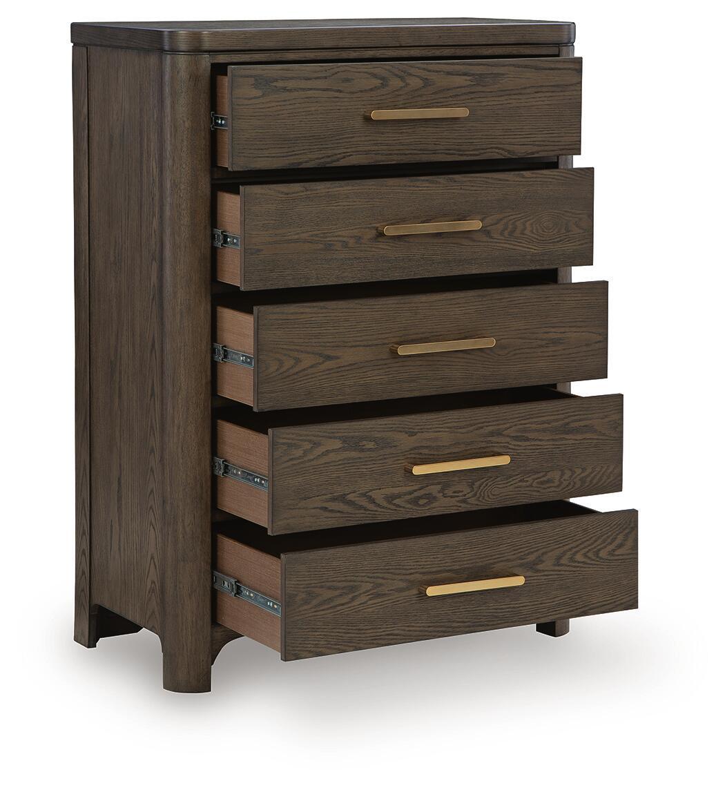 Radkin - Five Drawer Chest - Burnished Brown by Ashley – view 3