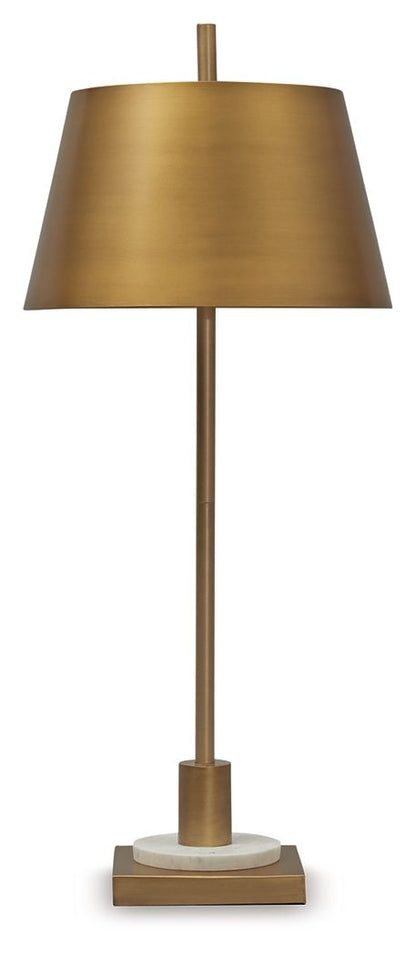 Fritzburn - Metal Table Lamp - Gold Finish / White by Ashley – Table Lamps