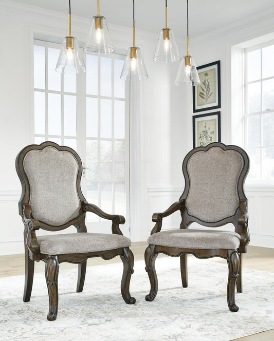 Maylee - Dining Upholstered Arm Chair (Set of 2) - Dark Brown by Ashley – view 2