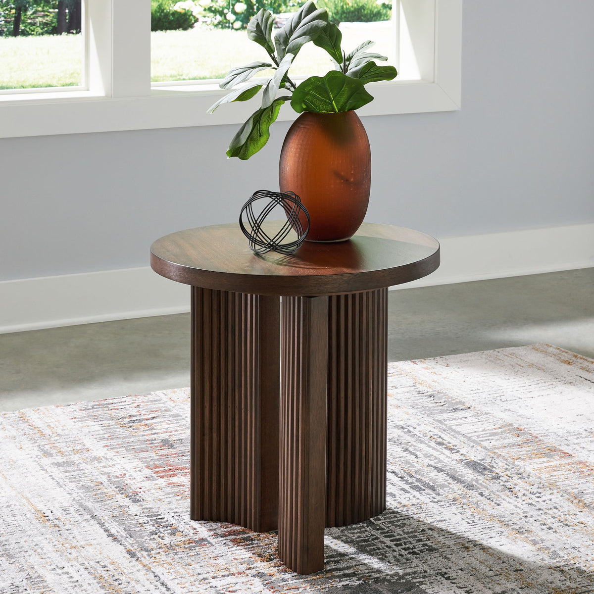 Korestone - Round End Table - Dark Brown by Ashley – view 2