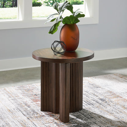 Korestone - Round End Table - Dark Brown by Ashley – view 2