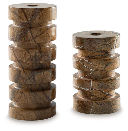 Emsleyfield - Candle Holder Set (Set of 2) - Tan by Ashley – Candles & Holders