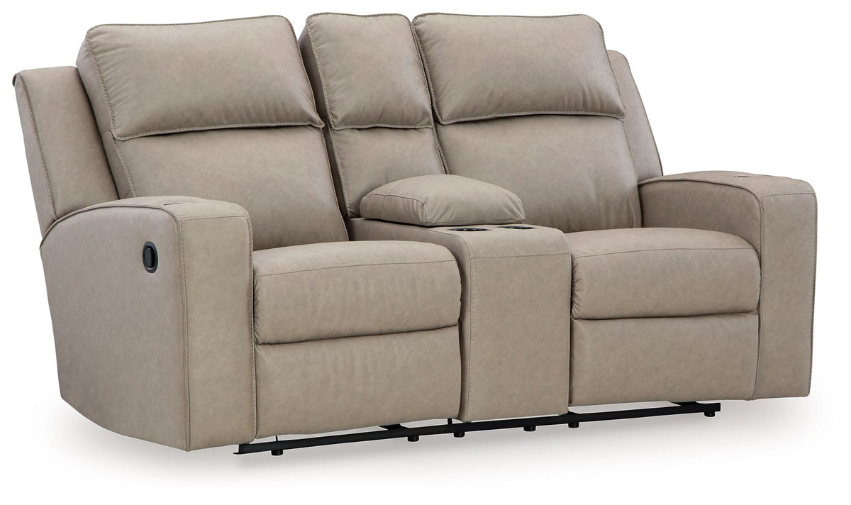 Lavenhorne - Double Reclining Loveseat With Console - Pebble by Ashley – Reclining Loveseats