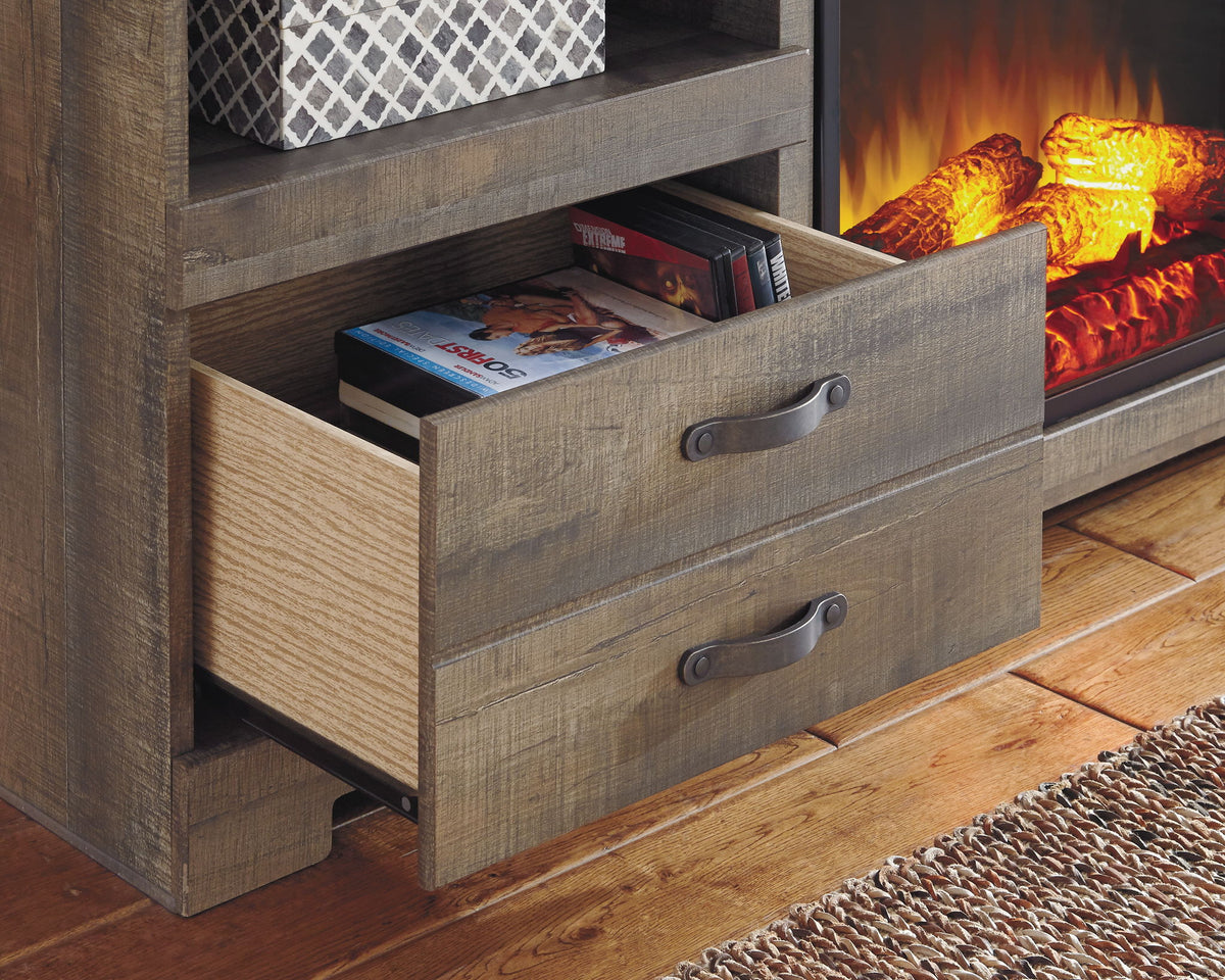 Trinell - 63" TV Stand With Glass/Stone Fireplace Insert - Brown by Ashley – view 2