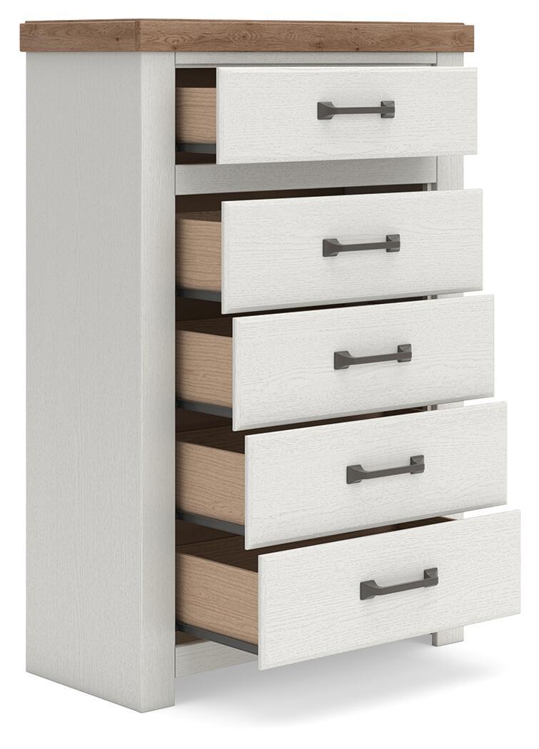 Savonport - Five Drawer Chest - White / Brown – view 2