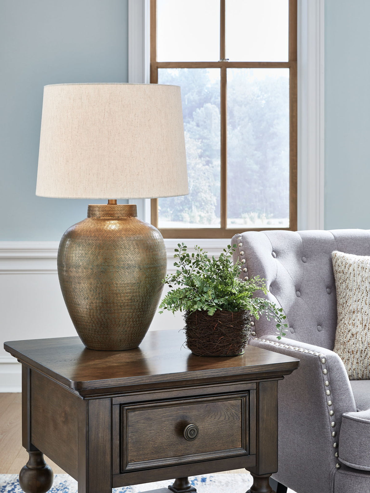 Madney - Metal Table Lamp - Antique Gold Finish by Ashley – view 2