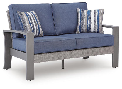 Half Moon Beach - Loveseat With Cushion - Blue / Gray by Ashley – Loveseats