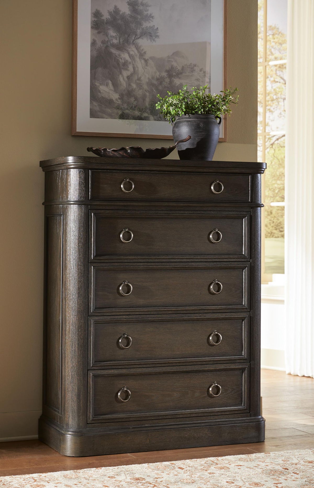 Wickenger - Five Drawer Chest - Dark Brown by Ashley – view 2
