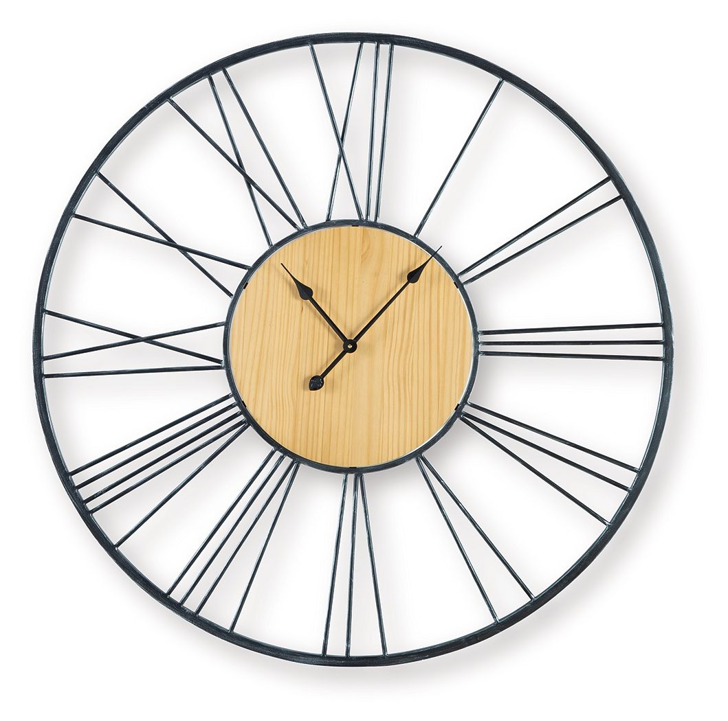 Brockett - Wall Clock - Black / Natural by Ashley – Wall Clocks