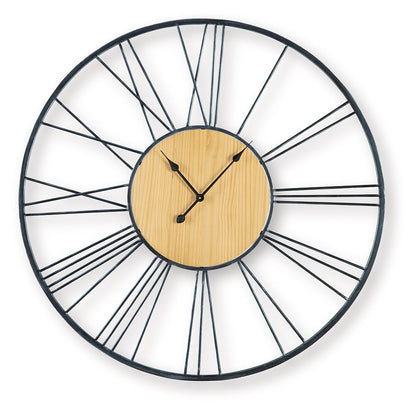 Brockett - Wall Clock - Black / Natural by Ashley – Wall Clocks