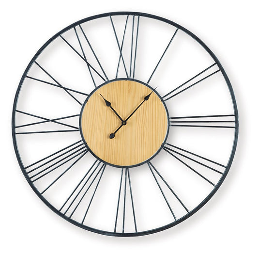 Brockett - Wall Clock - Black / Natural by Ashley – Wall Clocks
