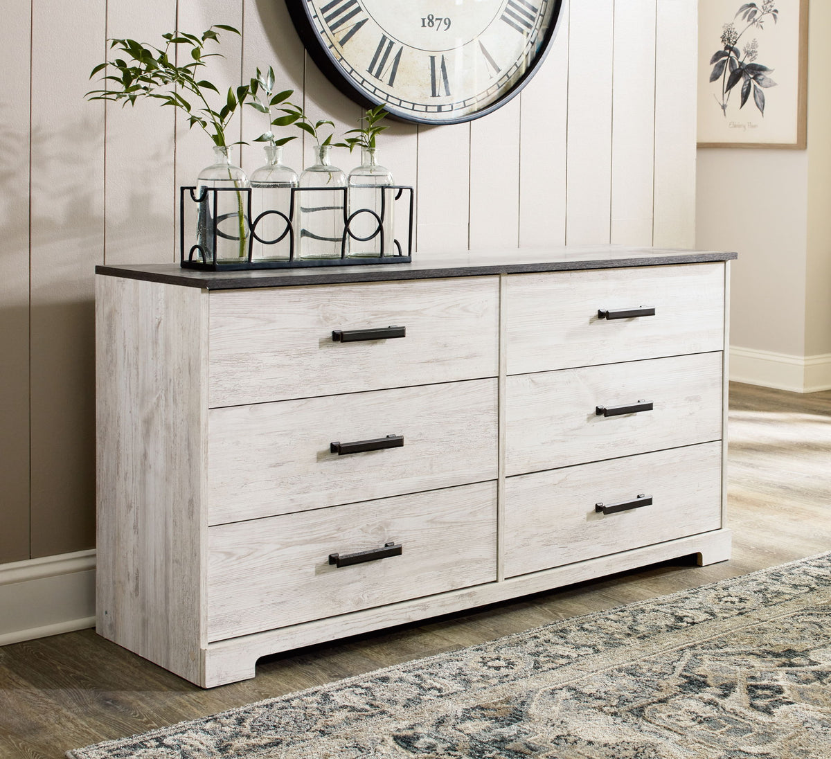 Shawburn - Six Drawer Dresser - Pewter-tone pulls - White / Black / Gray by Ashley – view 2