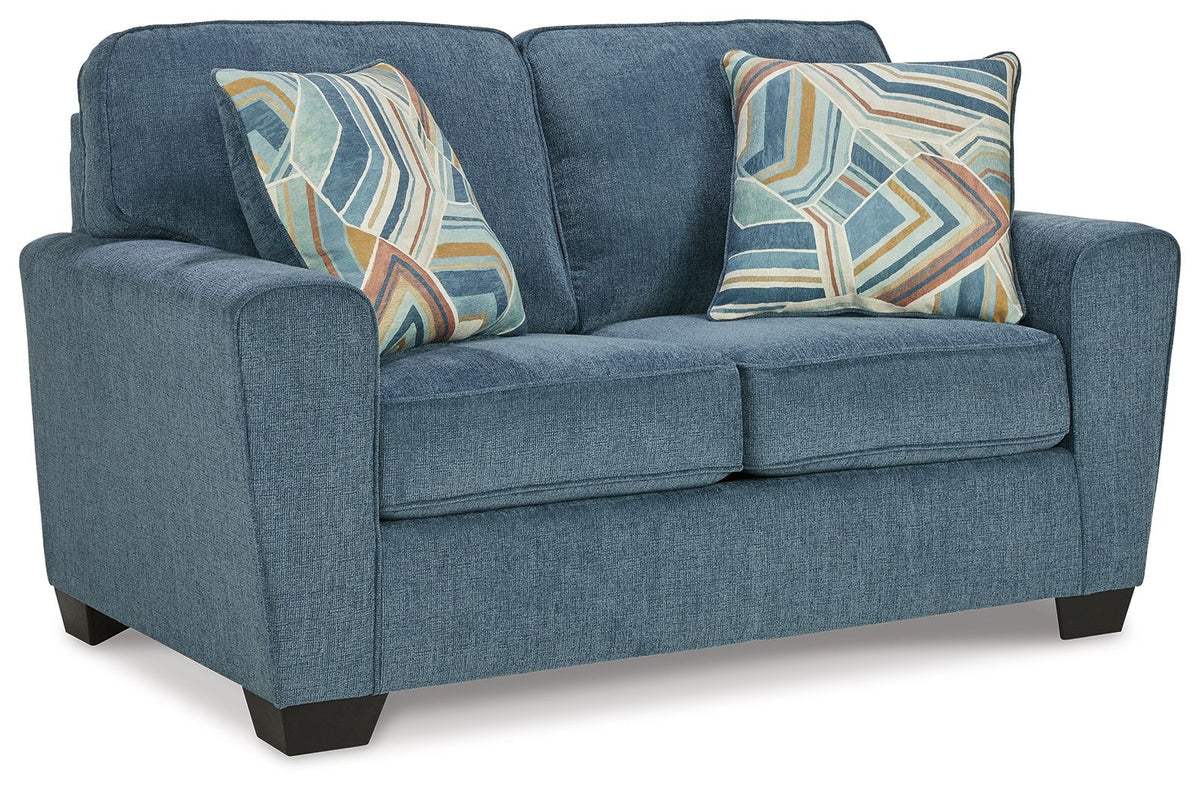Cashton - Loveseat - Blue by Ashley – Stationary Loveseats