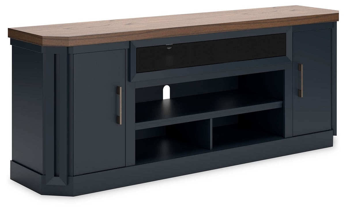 Landocken - XL TV Stand With Fireplace Option - Brown / Blue by Ashley – TV Stands