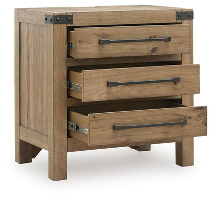 Ridgester - Three Drawer Night Stand - Light Brown – view 2