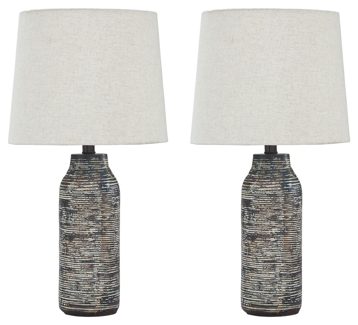 Mahima - Paper Table Lamp (Set of 2) - Black / White by Ashley – Table Lamps
