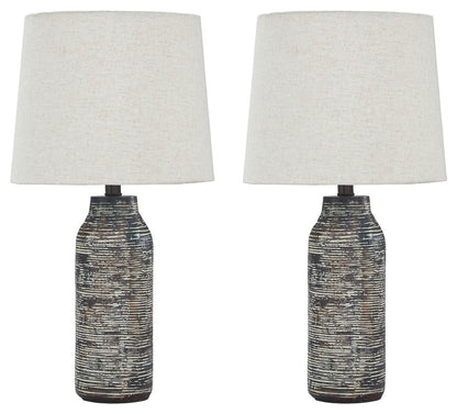 Mahima - Paper Table Lamp (Set of 2) - Black / White by Ashley – Table Lamps