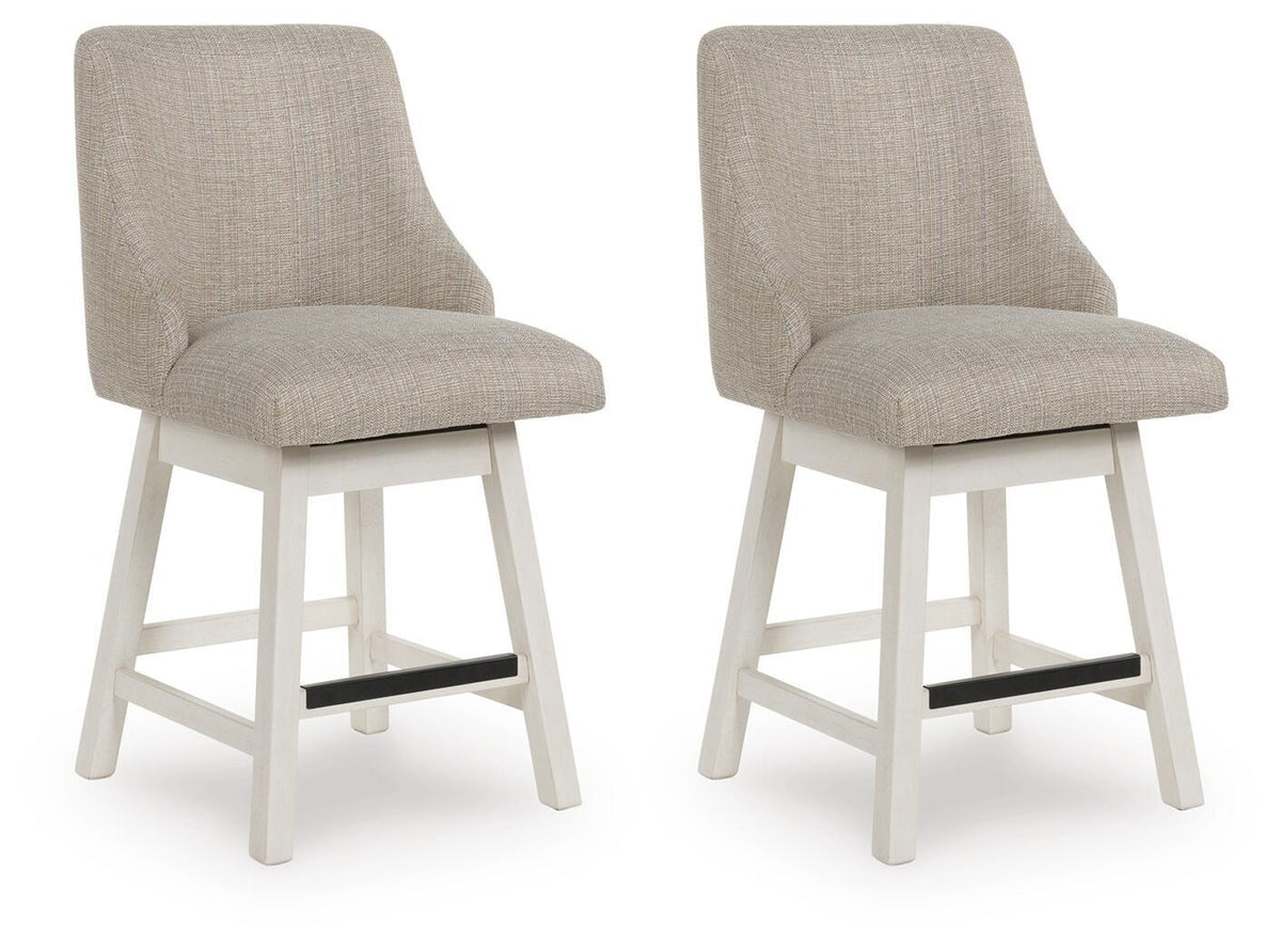 Robbinsdale - Upholstered Swivel Curved Back Barstool (Set of 2) - Antique White by Ashley – Stool Sets
