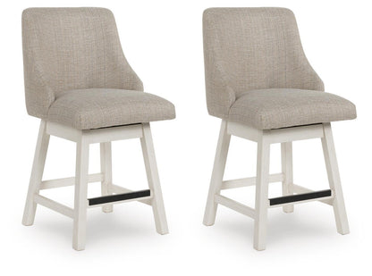 Robbinsdale - Upholstered Swivel Curved Back Barstool (Set of 2) - Antique White by Ashley – Stool Sets