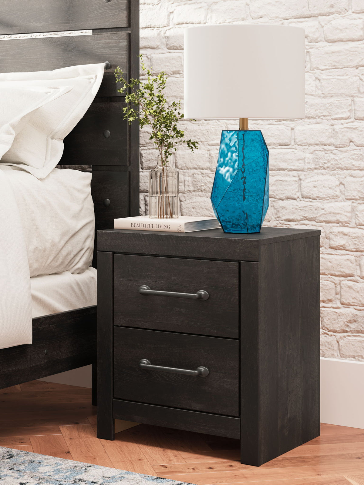 Hollivern - Two Drawer Night Stand - Dark Gray by Ashley – view 3