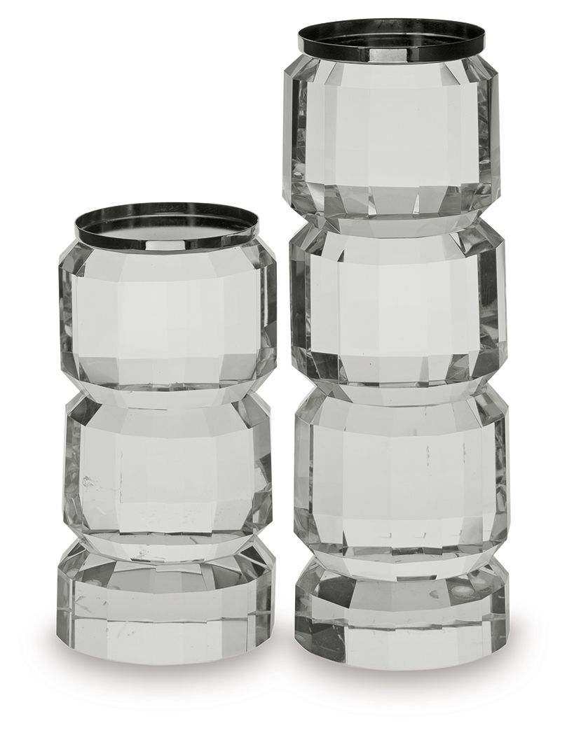 Brentley - Candle Holder Set (Set of 2) - Clear / Silver Finish by Ashley – Candles & Holders