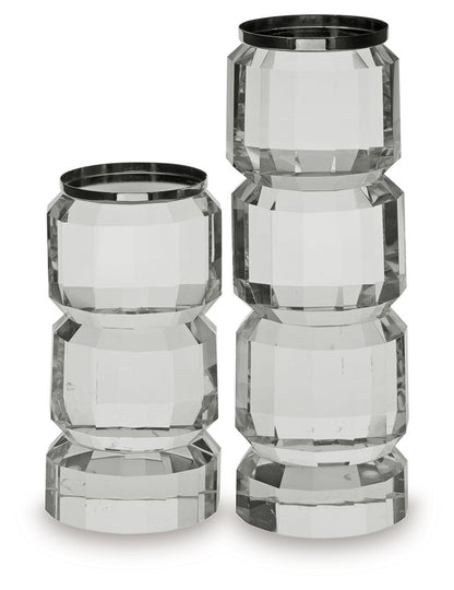 Brentley - Candle Holder Set (Set of 2) - Clear / Silver Finish by Ashley – Candles & Holders
