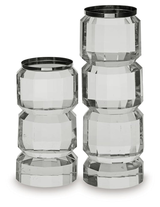 Brentley - Candle Holder Set (Set of 2) - Clear / Silver Finish by Ashley – Candles & Holders
