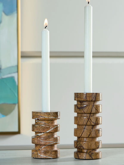 Emsleyfield - Candle Holder Set (Set of 2) - Tan by Ashley – view 3