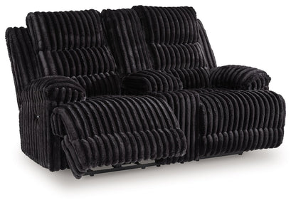 Rhine Falls - Double Reclining Power Loveseat With Console - Onyx by Ashley – Reclining Loveseats