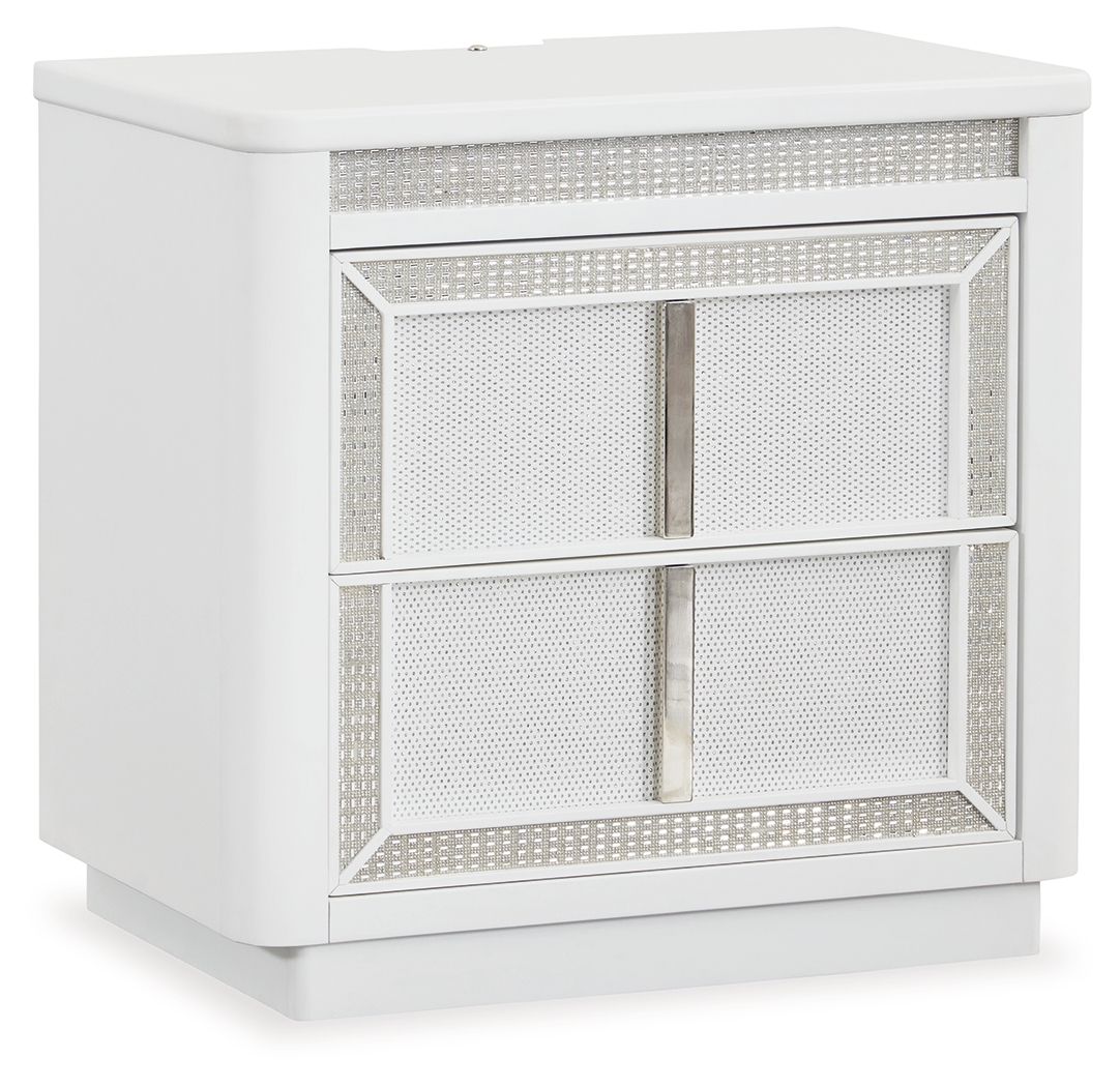 Chalanna - Two Drawer Night Stand - White by Ashley – Nightstands w/ Charging Stations