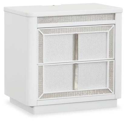 Chalanna - Two Drawer Night Stand - White by Ashley – Nightstands w/ Charging Stations