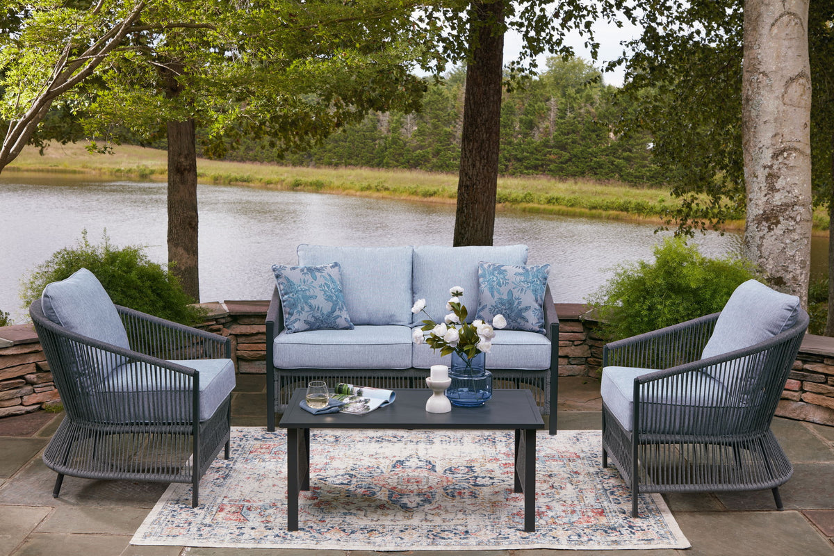 Bridges Beach - Loveseat, Lounge Chairs, Table Set (Set of 4) - Gray by Ashley – view 2