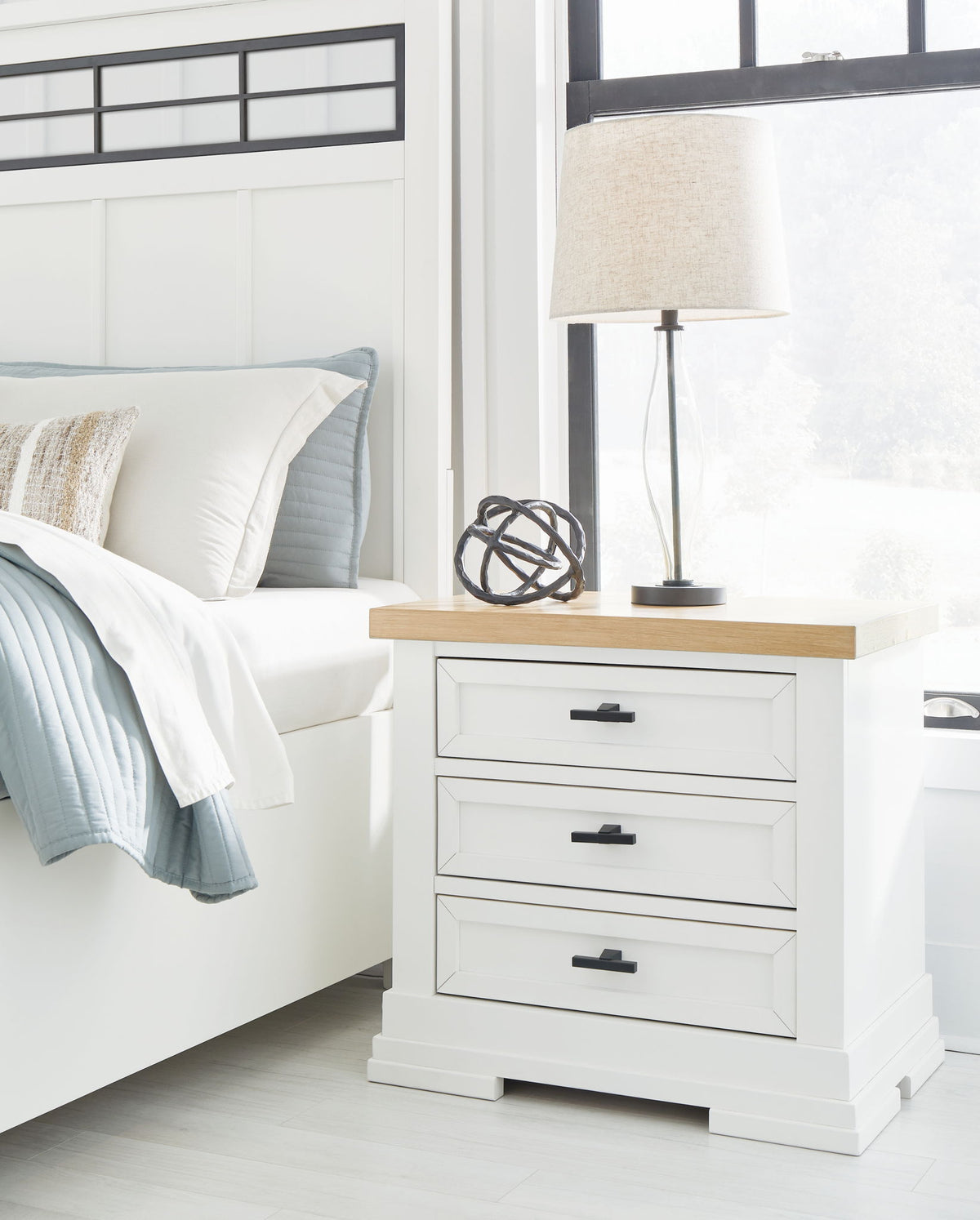 Ashbryn - Three Drawer Night Stand - White / Natural – view 3
