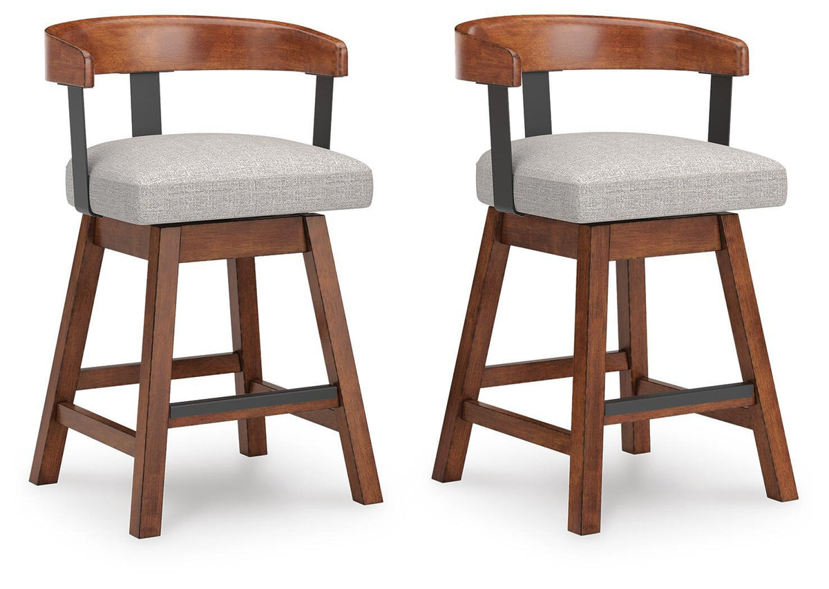 Ralene - Upholstered Swivel Barstool (Set of 2) - Medium Brown by Ashley – Stool Sets