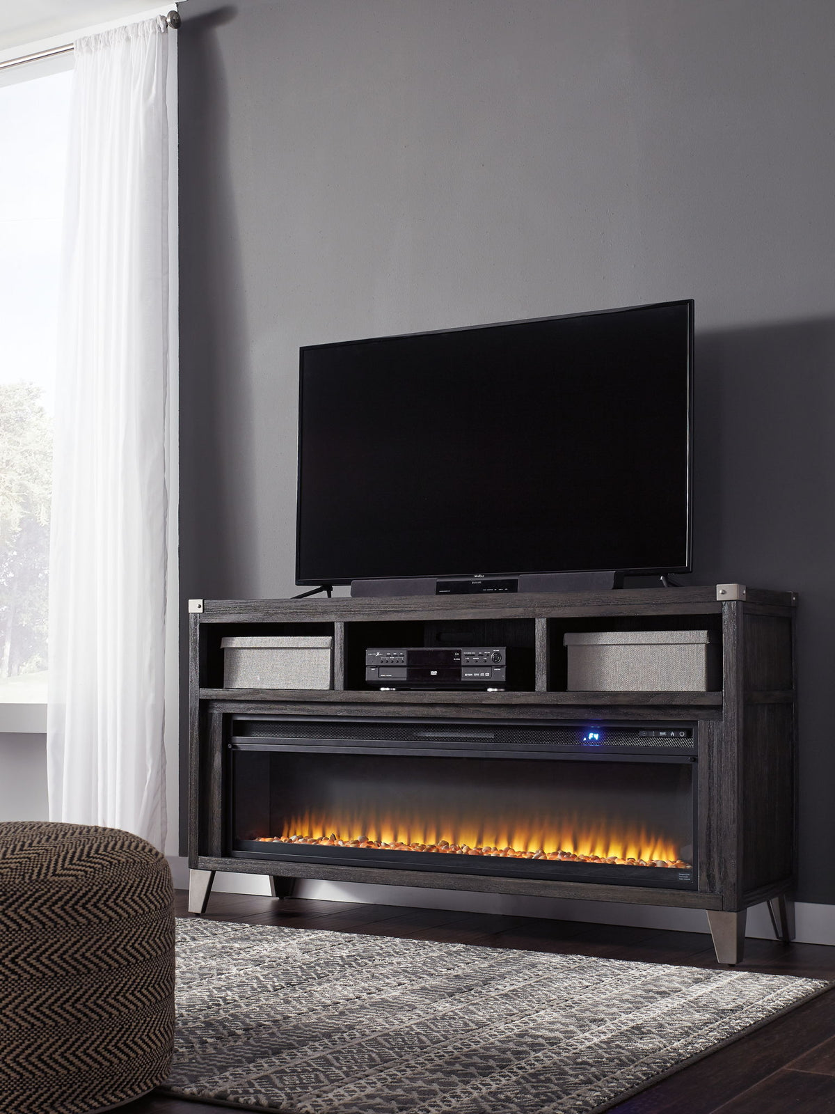 Todoe - 2 Pc. - 65" TV Stand With Wide Fireplace Insert - Gray by Ashley – view 2