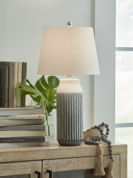 Afener - Ceramic Table Lamp (Set of 2) - Blue / Beige by Ashley – view 2
