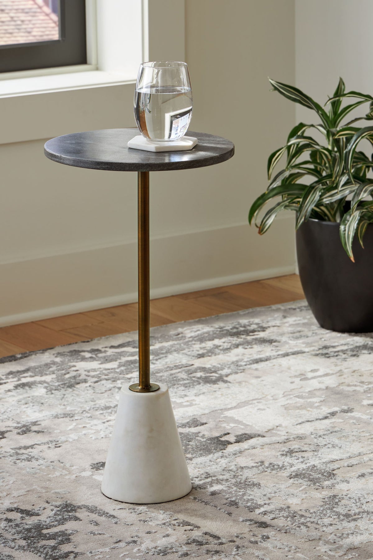 Caramont - Accent Table with White Base - Black / White / Gold Finish by Ashley – view 3