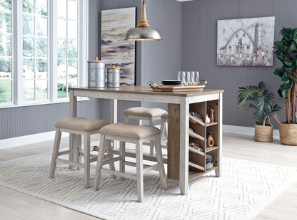 Skempton - Rectangular Counter Table With Storage Set by Ashley – 5 Piece Dining Room Sets