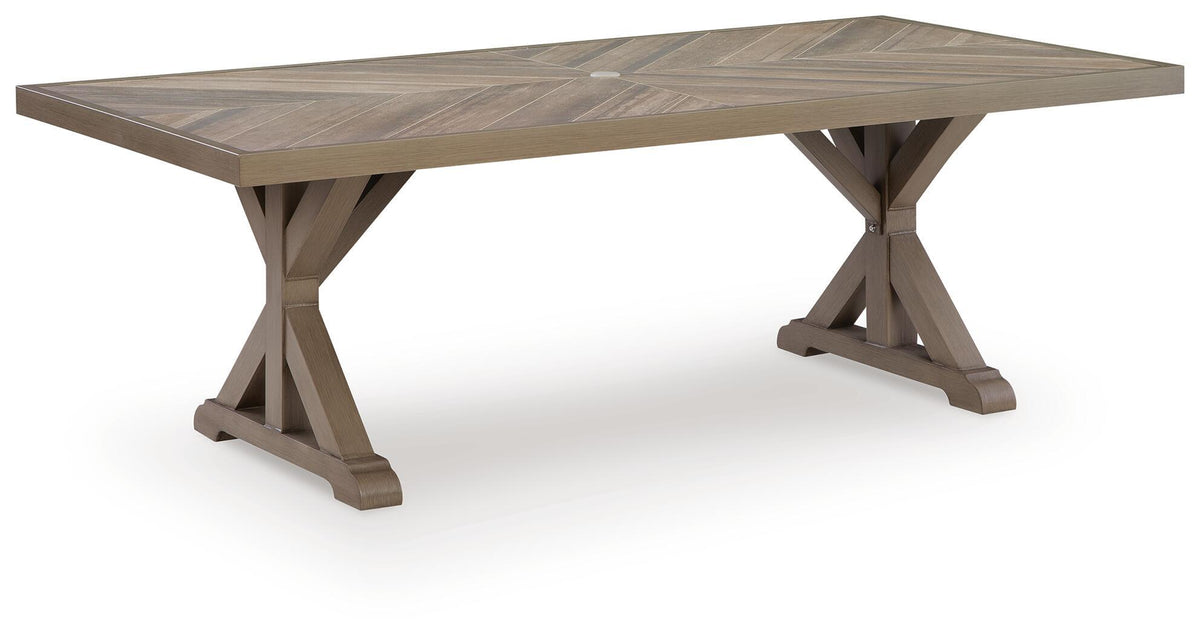 Laguna Heights - Rectangular Dining Table With Umbrella Option - Beige by Ashley – Dining Tables