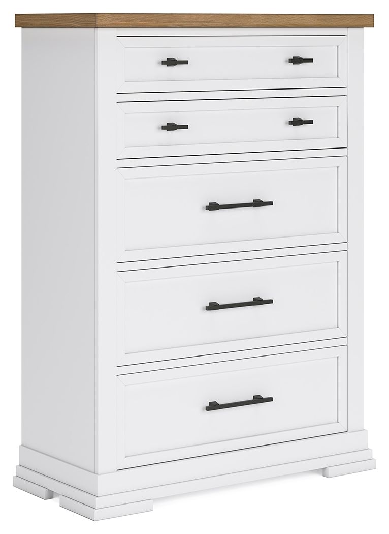 Ashbryn - Five Drawer Chest - White / Natural – Accent Chests